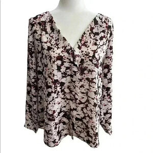 Ann Taylor Ruffle Front Maroon Pink White Black Long Sleeve Blouse size M